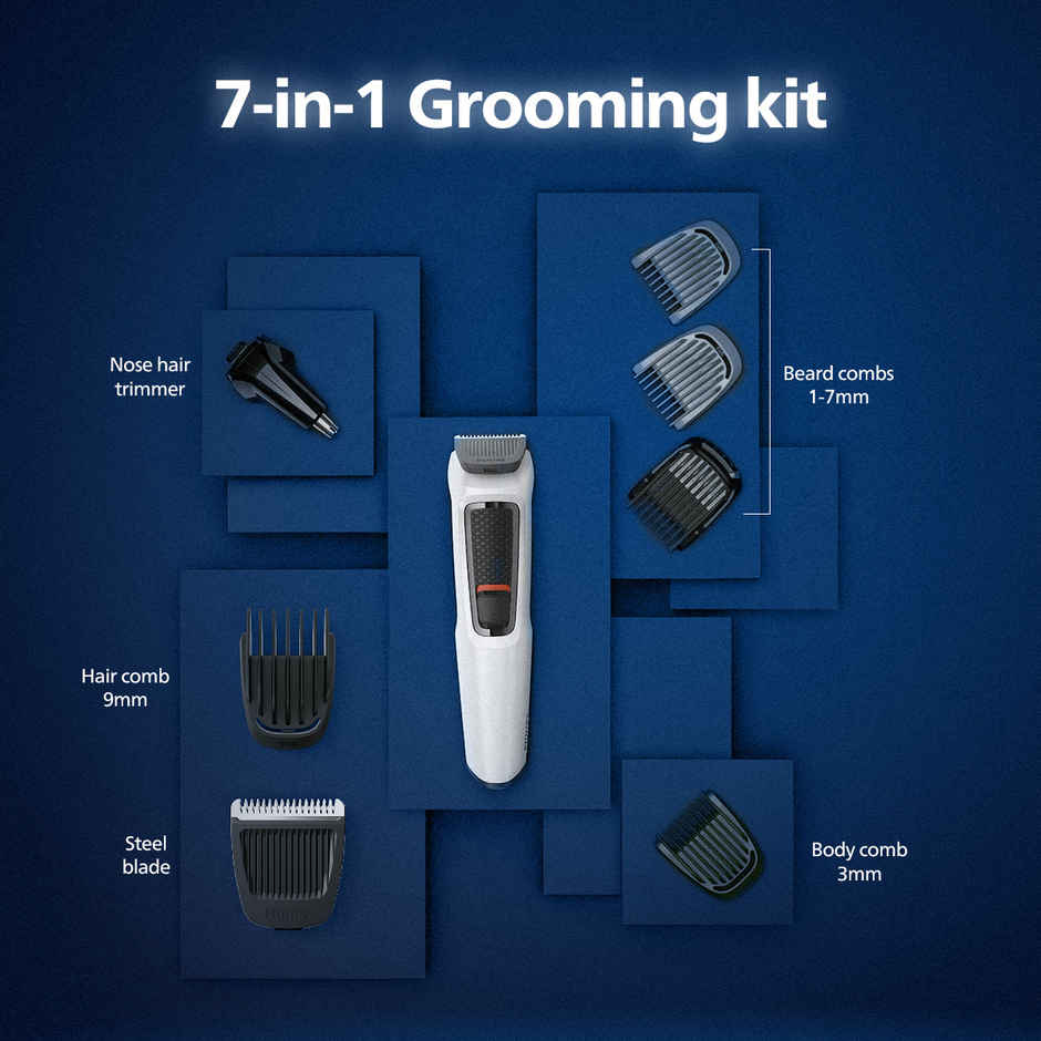 Philips India's No.1 Men's Trimmer | 7-in-1 Kit | Self Sharpening Blades | Single Stroke Grooming | MG3721/65