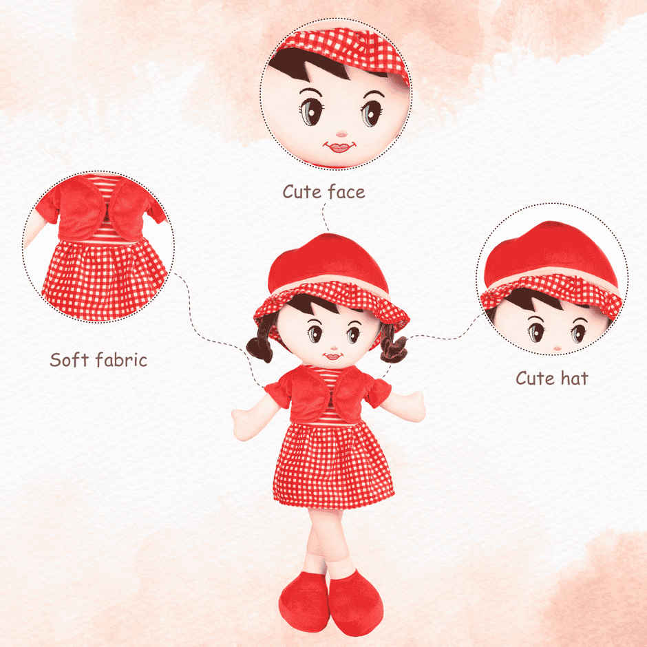 Toytales Cute Red Soft Toy Doll For Girls | Plushie Stuffed Toys | Plush Toy