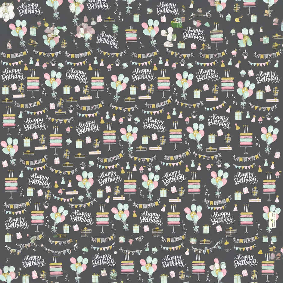 Paperpep Black Birthday Print Gift Wrapping Paper | 19 x 29 Inch | Pack Of 5 Sheets | In Roll Pack
