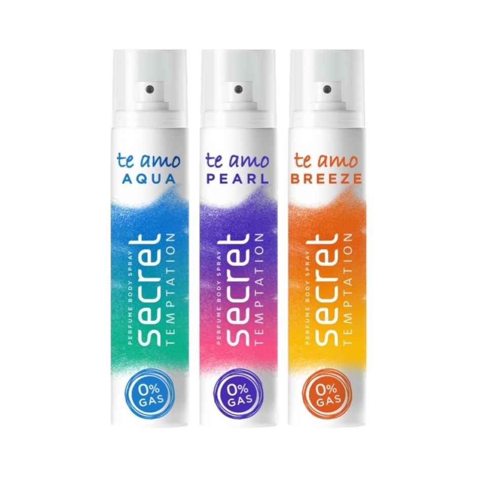 Secret Temptation Te Amo - Aqua | Breeze | Pearl Perfume Body Spray For Women | Pack Of 3