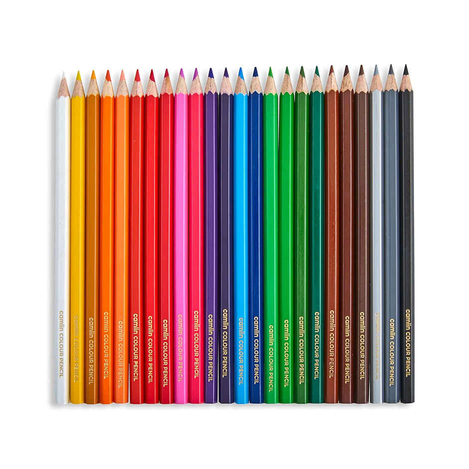 Camlin Colour Pencils Assorted Pack Of 24 Shades With Sharpener, Full Size