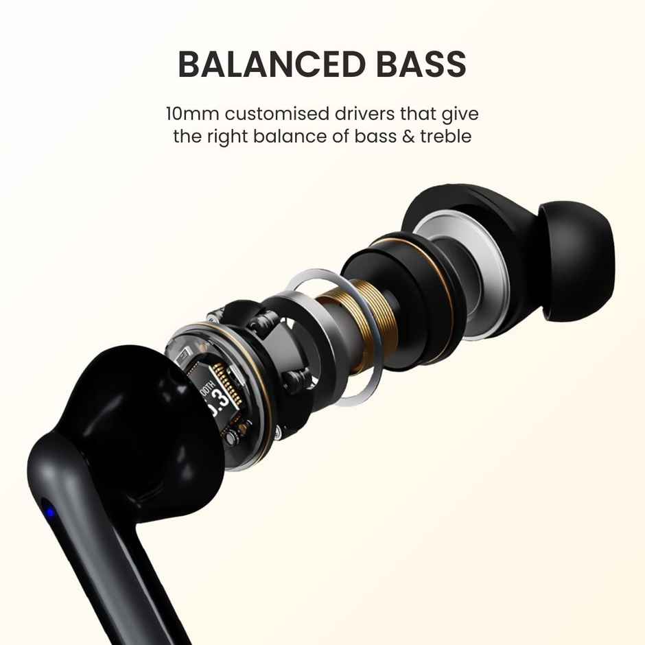 Portronics Harmonics Twins S6 TWS Earbuds with 50Hrs Playtime, Low Latency, Auto ENC, Quad Mics, 10mm Drivers, IPX4 Water Resistant, ASAP Charge, BT5.3, Touch Control, Type C Charging Port(Black)