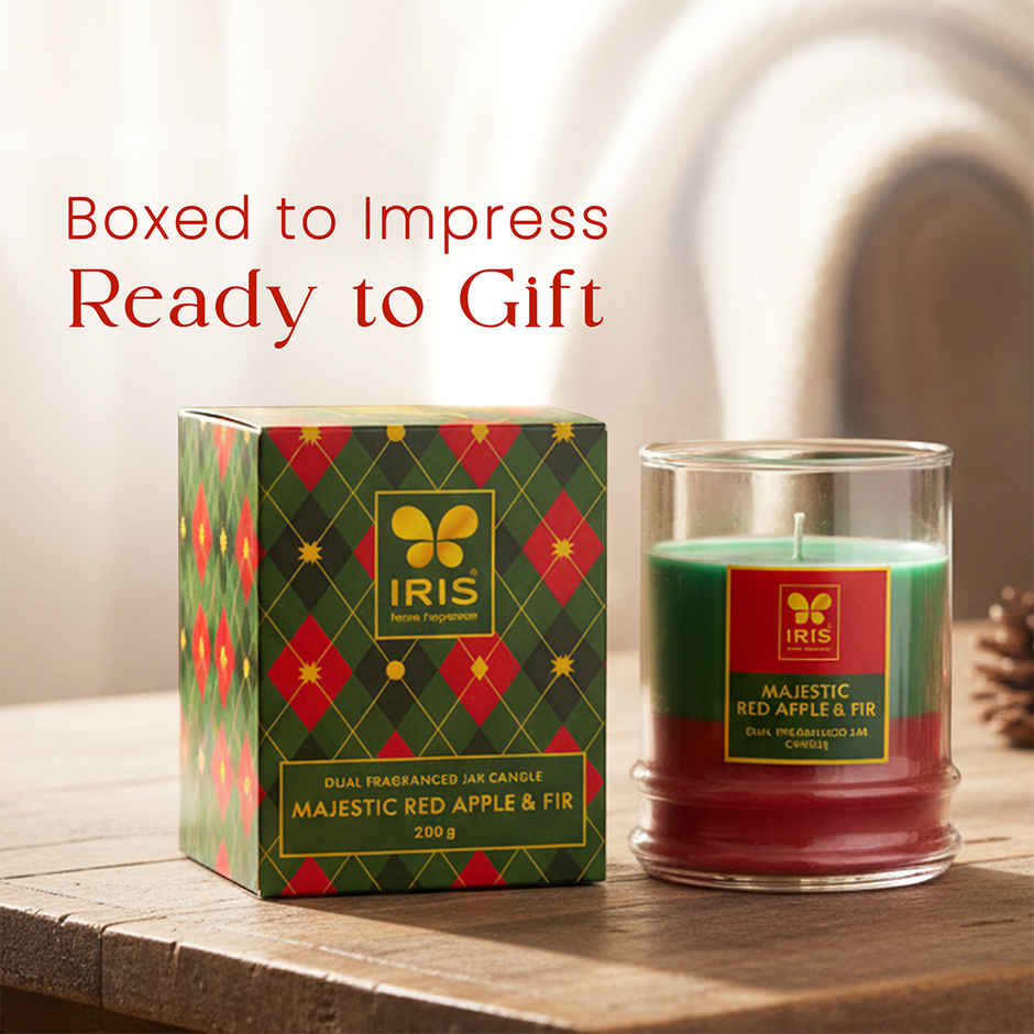 IRIS 2-in-1 Fragranced Jar Candle | Red Apple & Fir | 28 Hours Burn Time | Home Decor