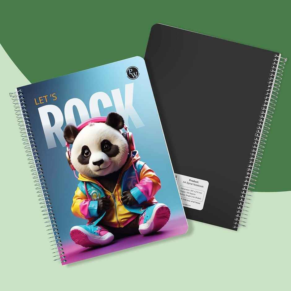 Physics Wallah A4 Size 300 Pages Spiral Binding Notebook | Ruled | Print may vary