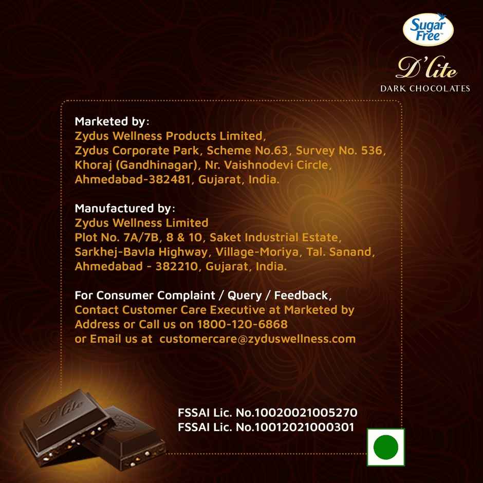 Sugar free D'lite Hazelnut & Roasted Almonds Dark Chocolate Bar