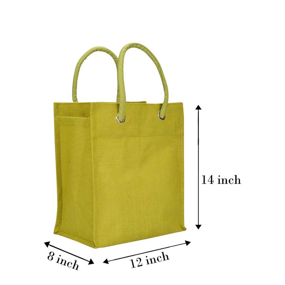 Jute Cottage Carry Bag - Big Eyelet Lunch Bag Eco-friendly | Stylish | Green | 14 x 12 x 8