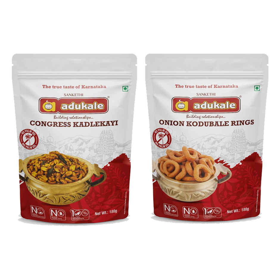 Adukale Adukale Onion Kodubale 180.0 Gram (180g) & Adukale Congress Kadlekayi 180.0 Gram (180g) Combo