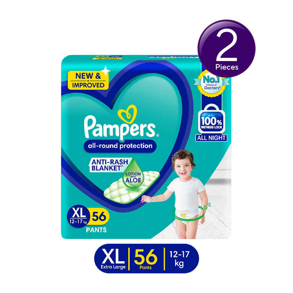 Pampers All Round Protection Baby Diapers | Pant Style | XL | 56 pcs Combo