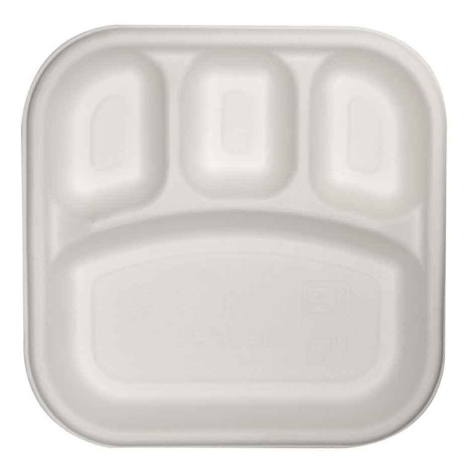Bagasse Plate | Square | 10 inch | 4 Compartment | Naturepac