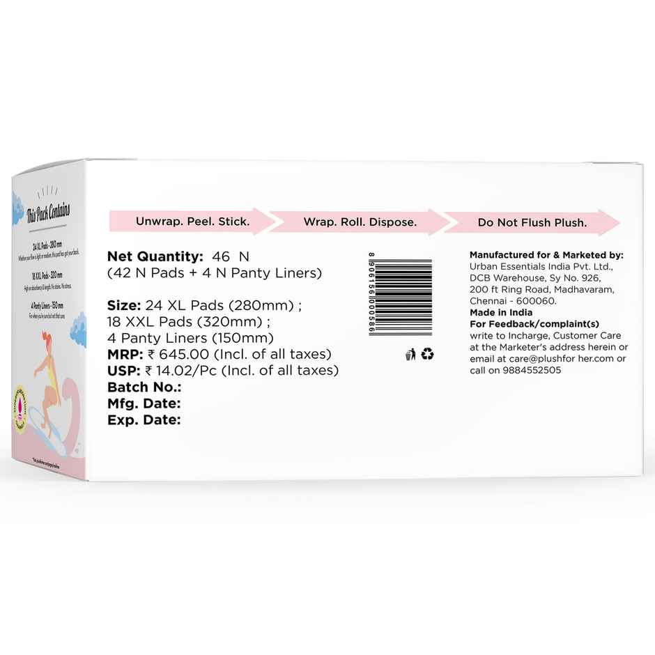 Plush Rash Free Sanitary Pads with Pouches | 2XL