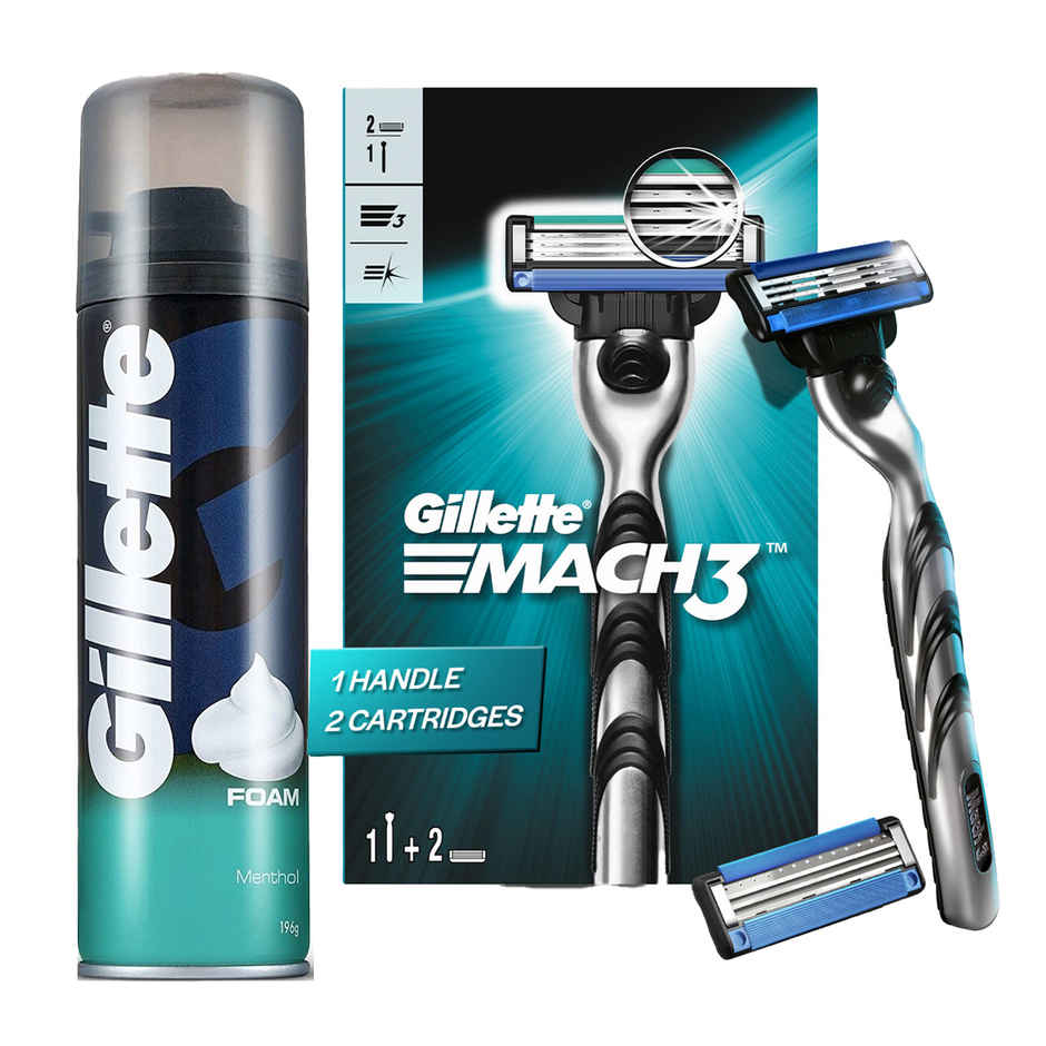 Gillette Classic Menthol Shave Foam (196g) & Gillette Mach3 Menâ€™S Razor With 2 Cartridges (1pc) Combo