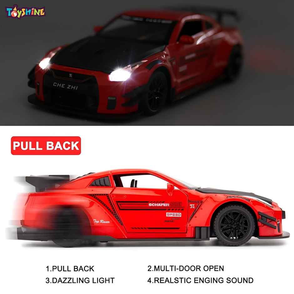 Toyshine 1:24 Die Cast Super Speed Car with Music, Booster Spray & Pull Back for Kids 3+ (Red)