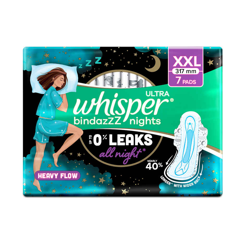 Whisper Bindazzz Nights 50 XXL Sanitary Pads, Upto 0% Leaks All Night Long Combo