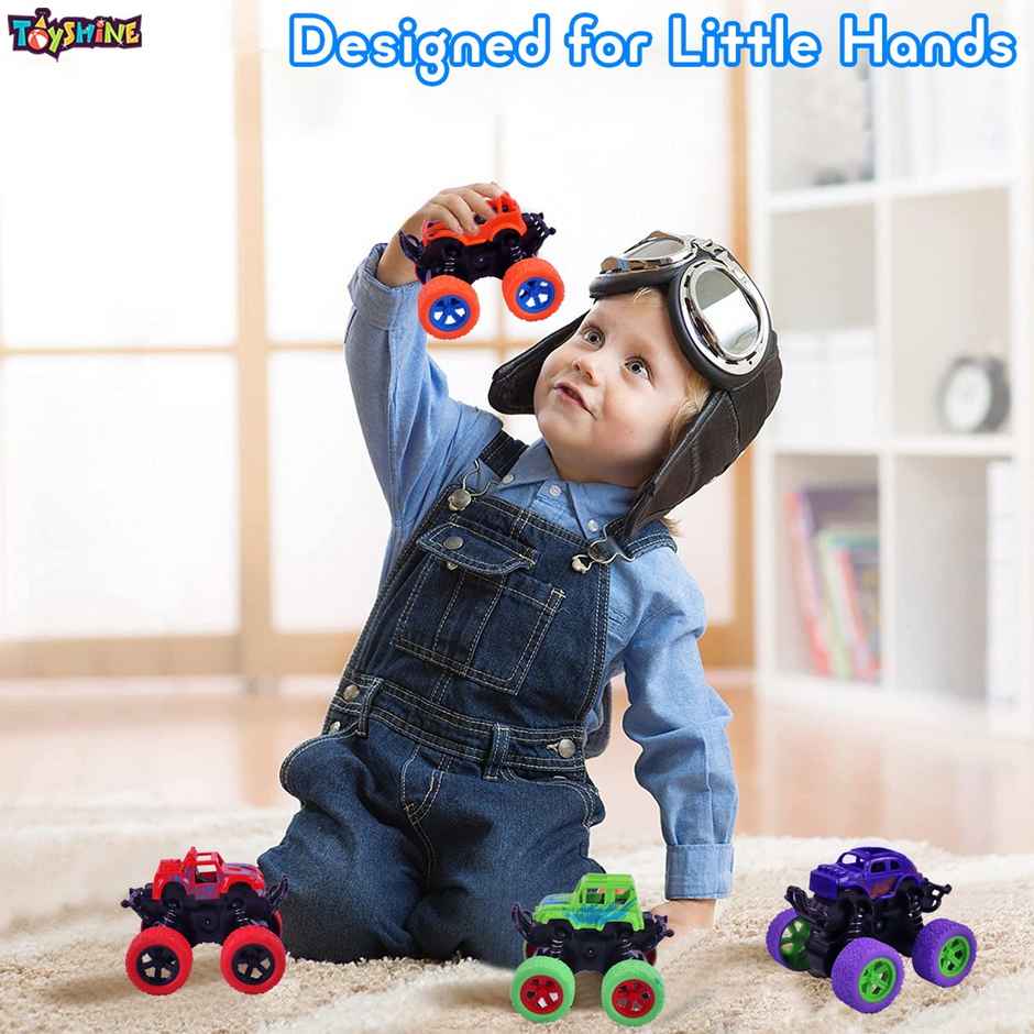 Toyshine Friction Powered Monster Truck Cars, Push and Go Vehicles, Set of 4 for Toddlers