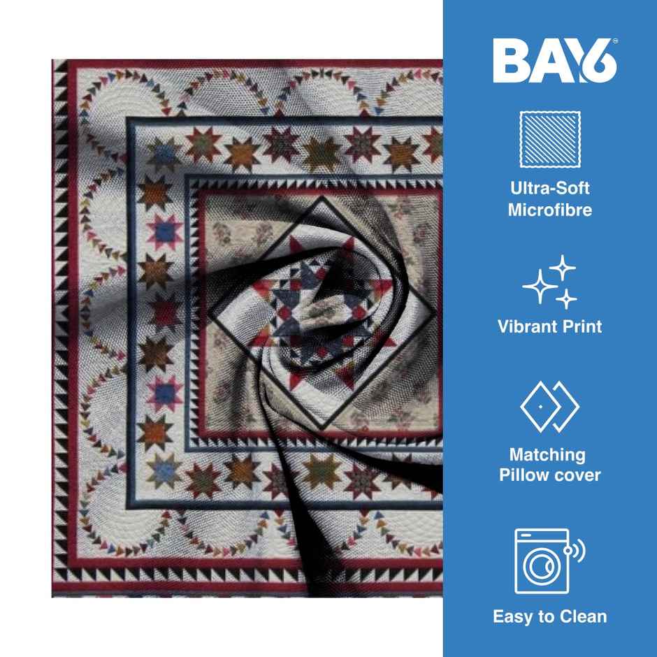 BAY6 Double Microfibre Jaipuri Print Bedsheet | With 2 Pillow Covers | Beige | 87 x 94 in