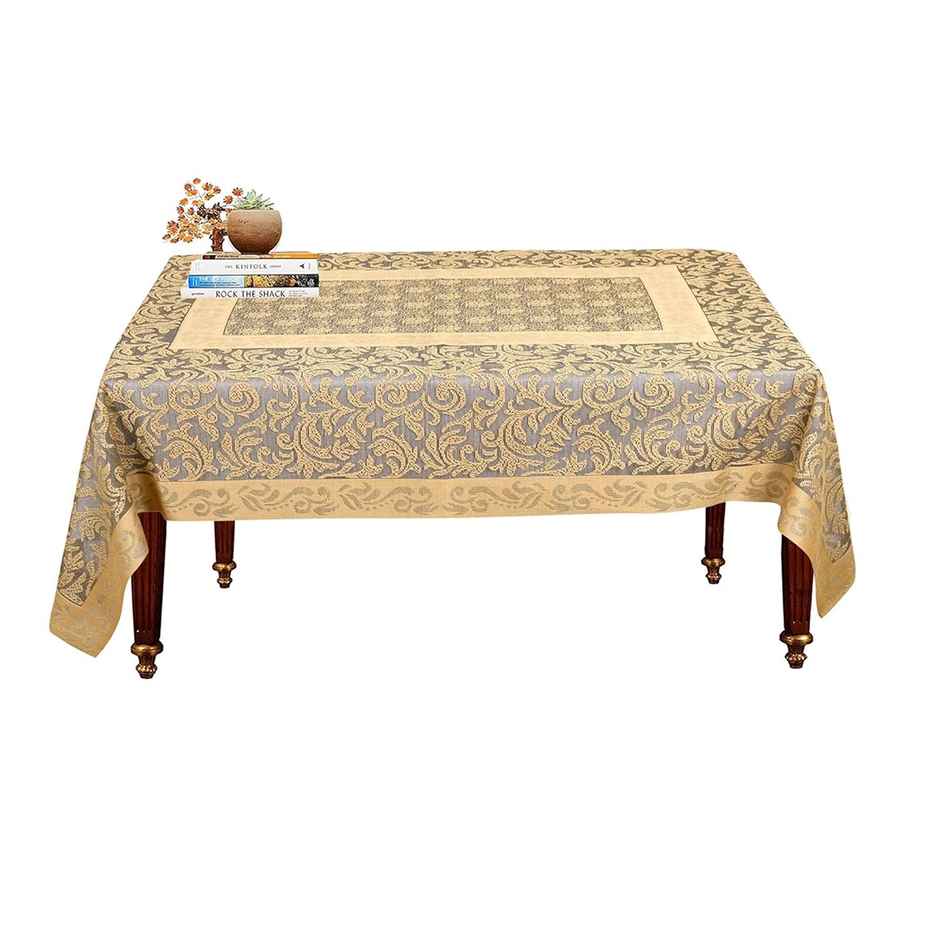 Kuber Industries Leaf Design Cotton Table Cover for 4-Seater | Dining Center Table | Gold
