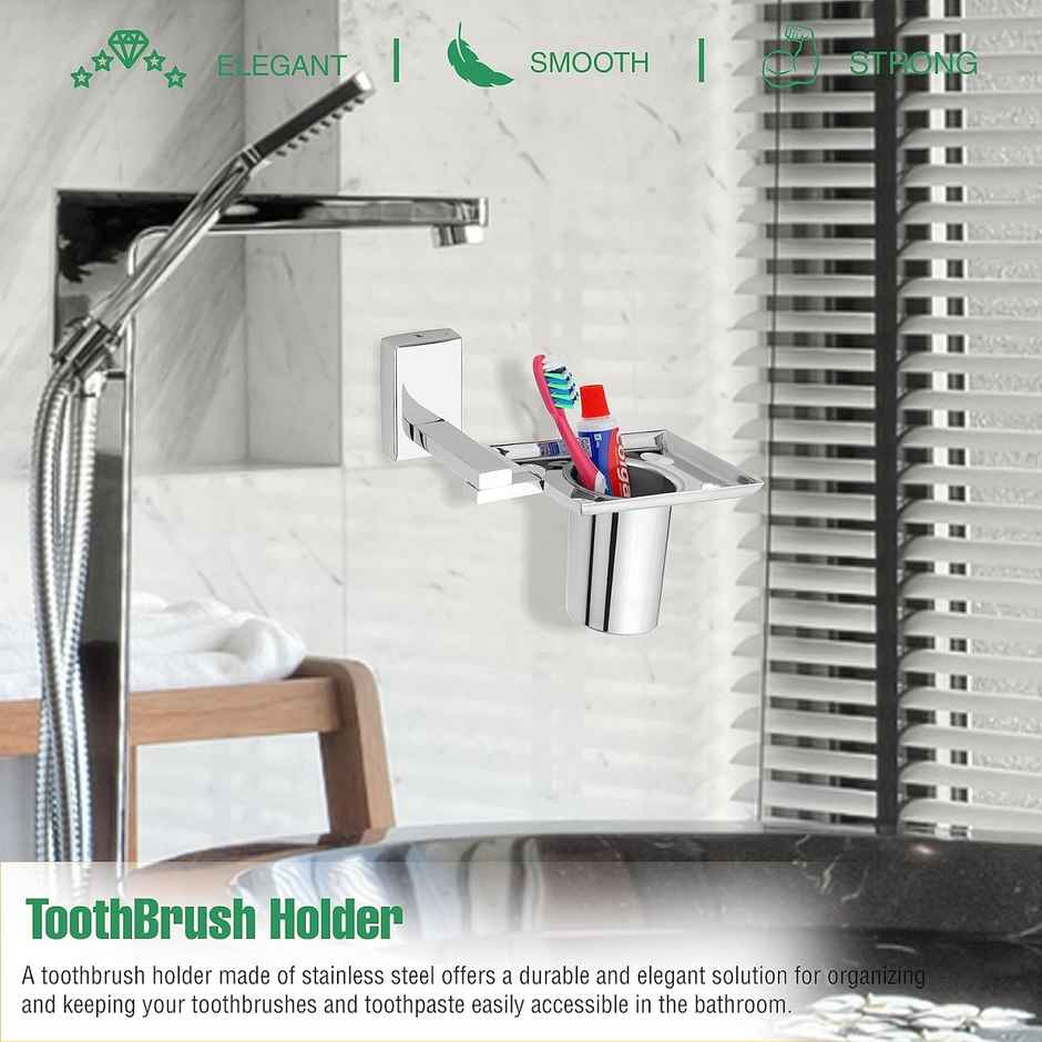 Gloxy Wall Mount Toothbrush Holder & Tumbler Stand for Bathroom SS304