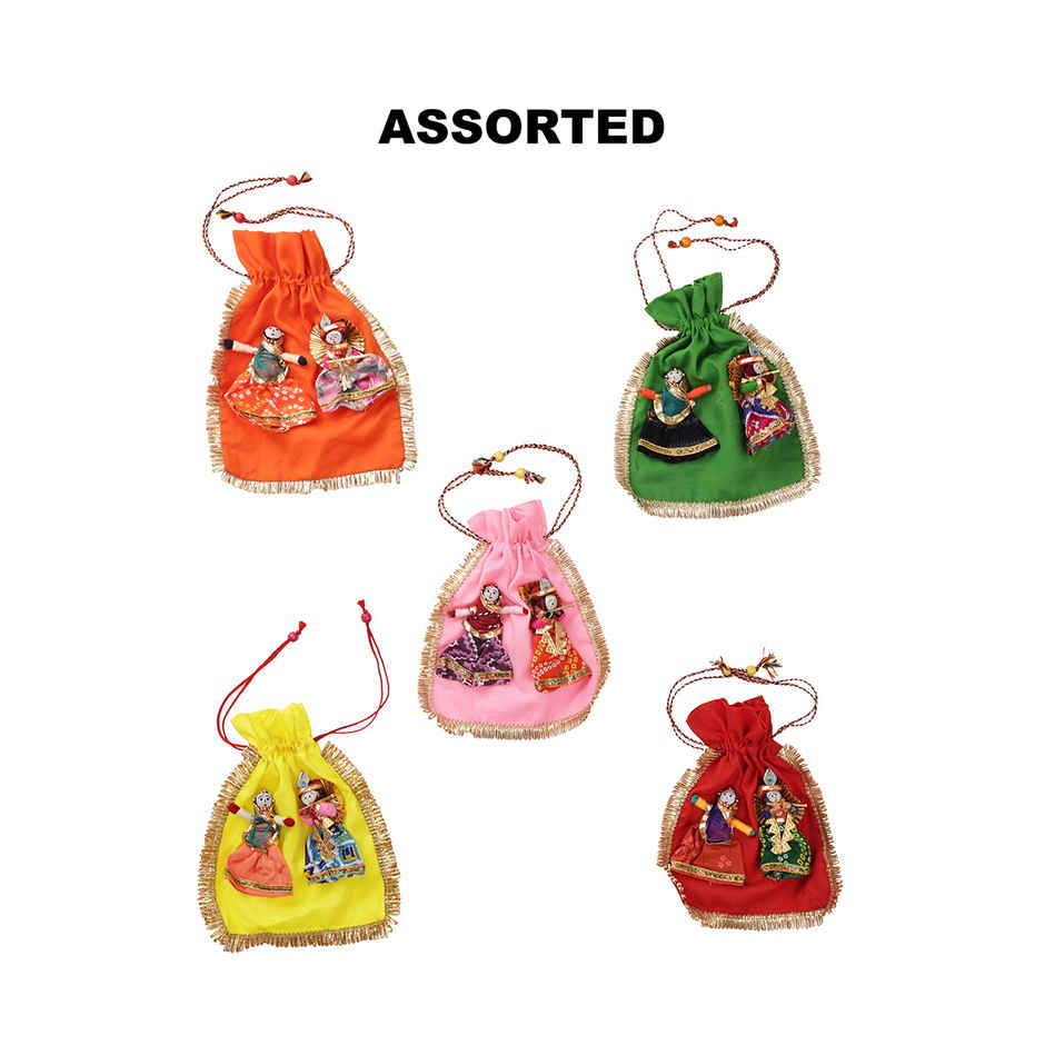 Colorful Radhe Krishna Potli Bag | Religious Traditional Pouch | Oye Happy