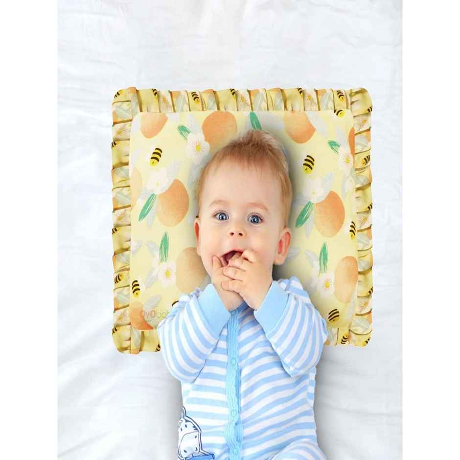 Oyo Baby Rai Mustard Seeds Pillow Takiya, 0-12 Months, Honey Bees Print, Orange