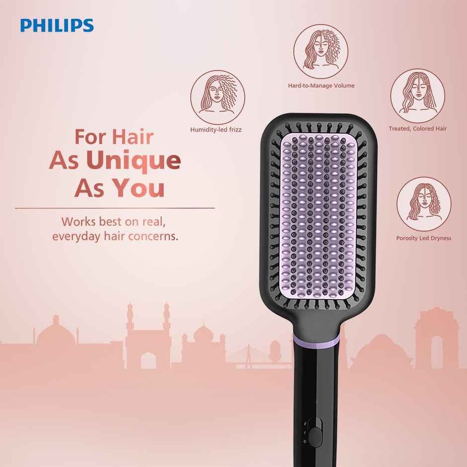 Philips India's No.1 Hair Styling Brand -Hair Straightener Brush|5X less Frizz - 5 mins,BHH730 Wine