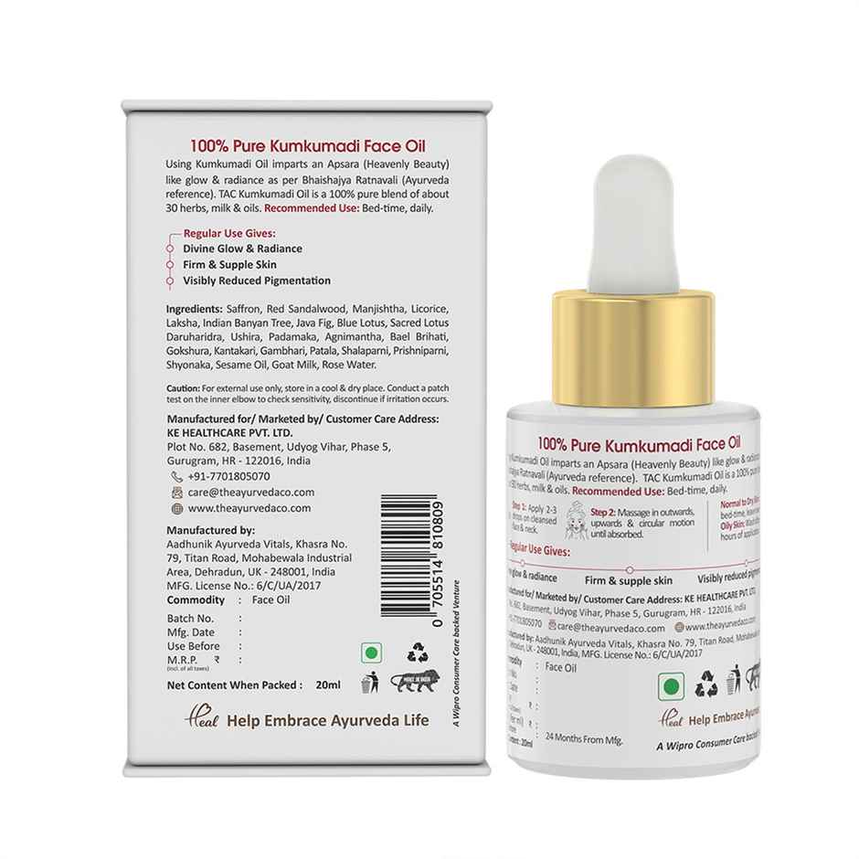 TAC 100% Pure Kumkumadi Gold Glow Face Oil Brightens, Reduces Pigmentation & Wrinkles
