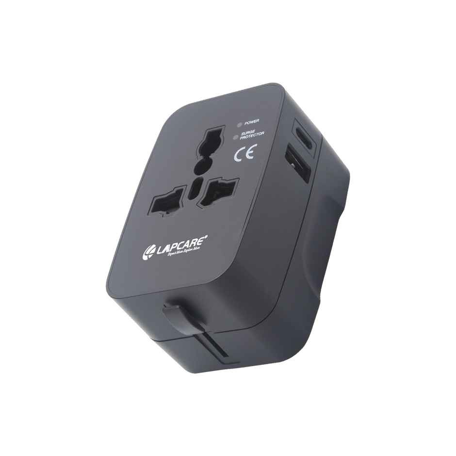 Lapcare Universal Travel Adapter | 1 Power Socket | 1 USB & 1 Type-C Ports | Fast Charging