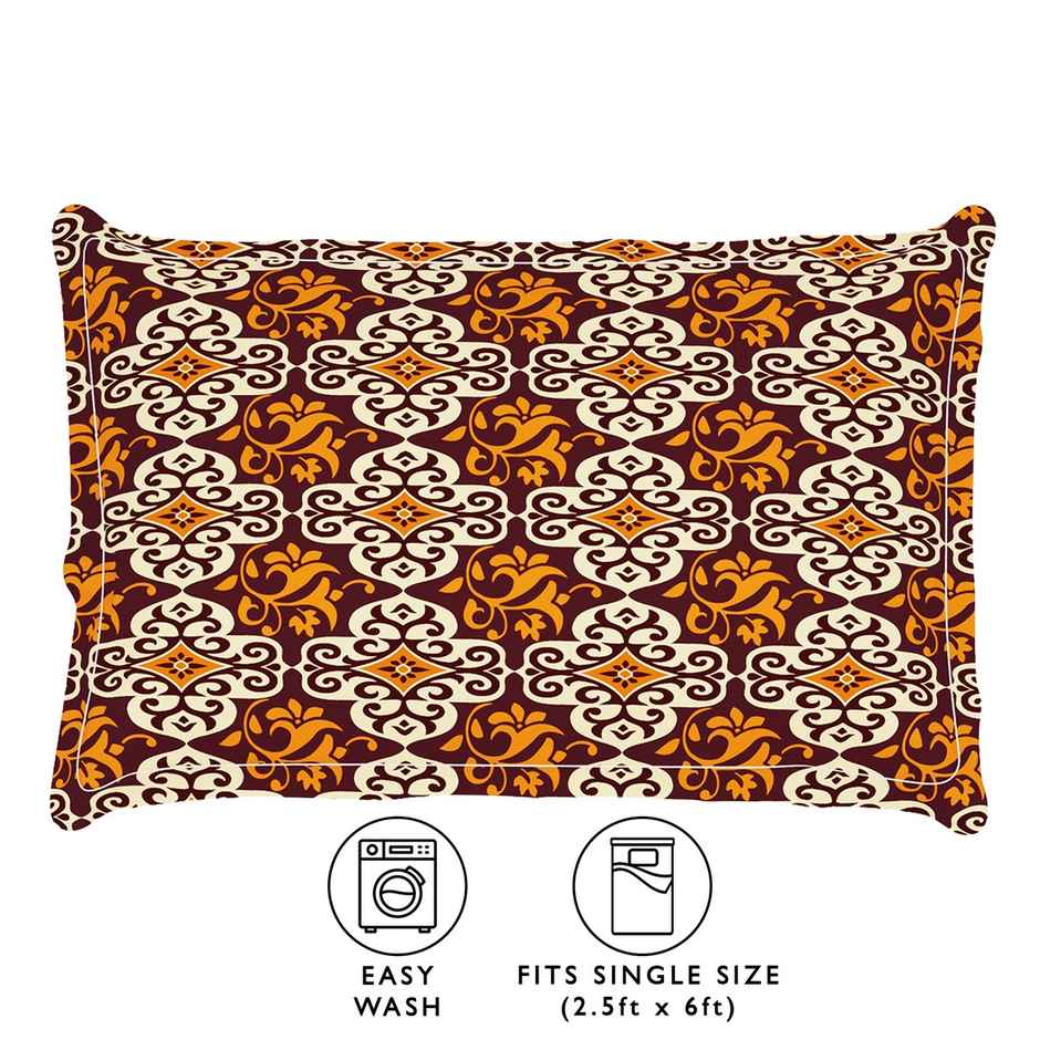 Story@Home 160 TC Microfiber Single Jaipuri Prints Flat Bedsheet | Brown