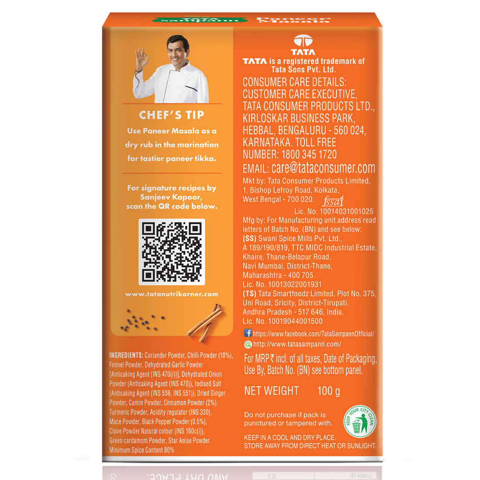 Tata Sampann Paneer Masala Powder with Natural Oils Rich Aroma & Flavour