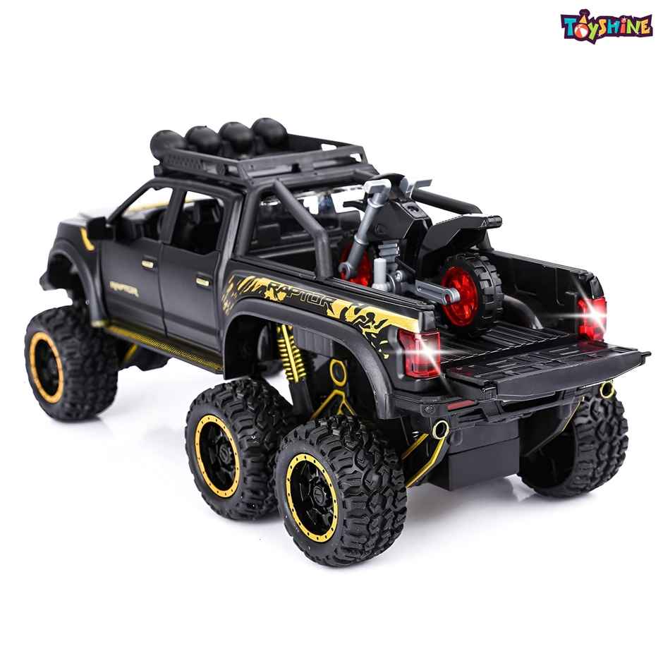 Toyshine 1:28 Die Cast F150 Raptor Pickup Truck with Music, Lights & Pull Back for Kids 3+ (Black)
