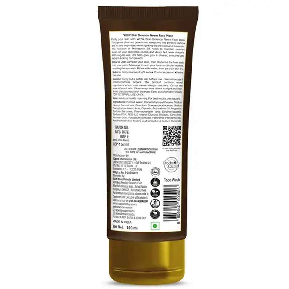 WOW Skin Science Neem Face Wash Purifies Skin Unclogs Pores Fights Acne Calms Skin