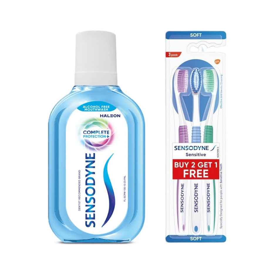 Sensodyne Mouthwash Complete Protection+ (100ml) & Sensodyne Ultra Sensitive Soft Tooth Brush (3pc) Combo