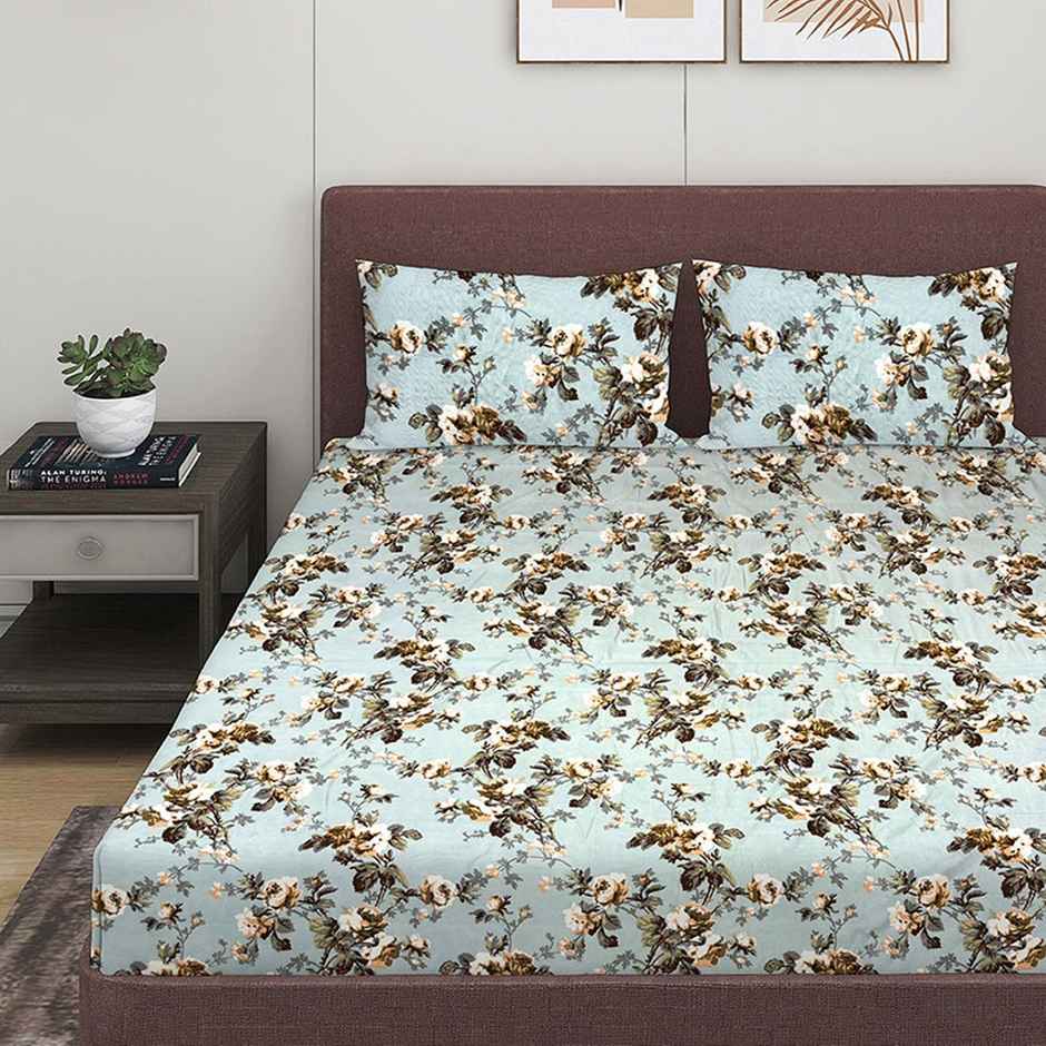 Romee Floral Printed Microfiber Double Bedsheet Queen Size 150 TC| with 2 Pillow Covers| Blue