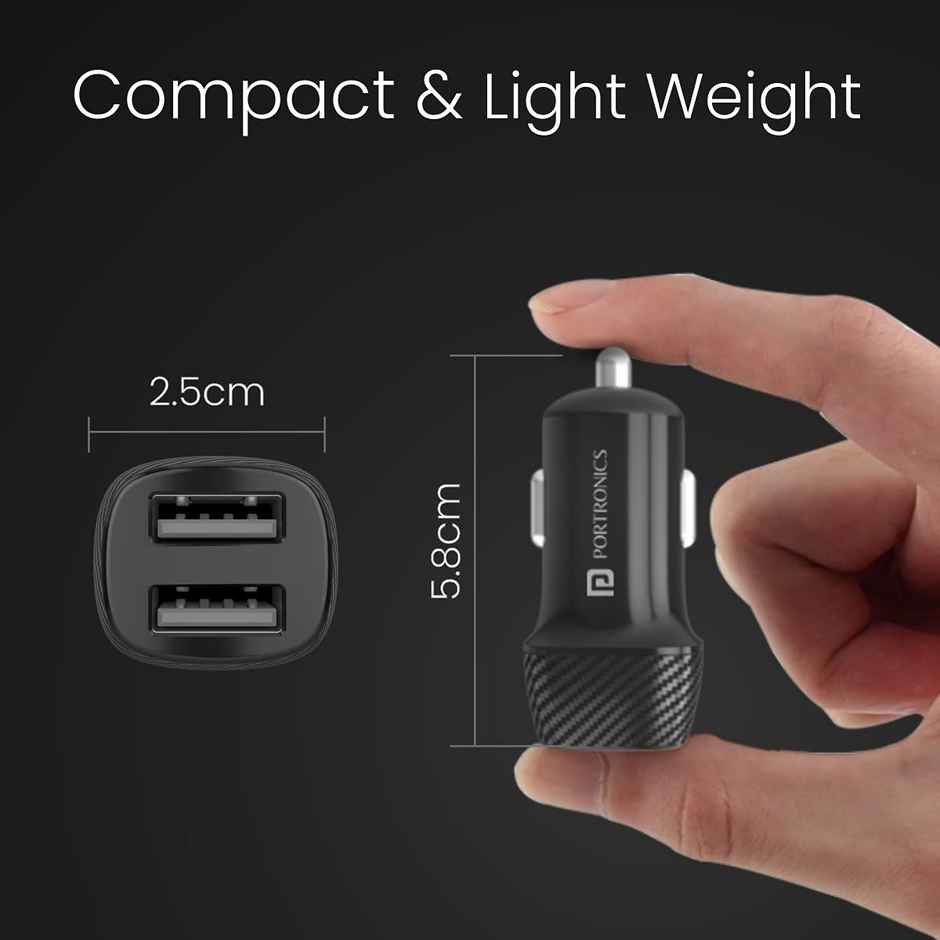 Portronics Car Power 5 12W Fast Car Charger Comes with Micro USB Cable - Black