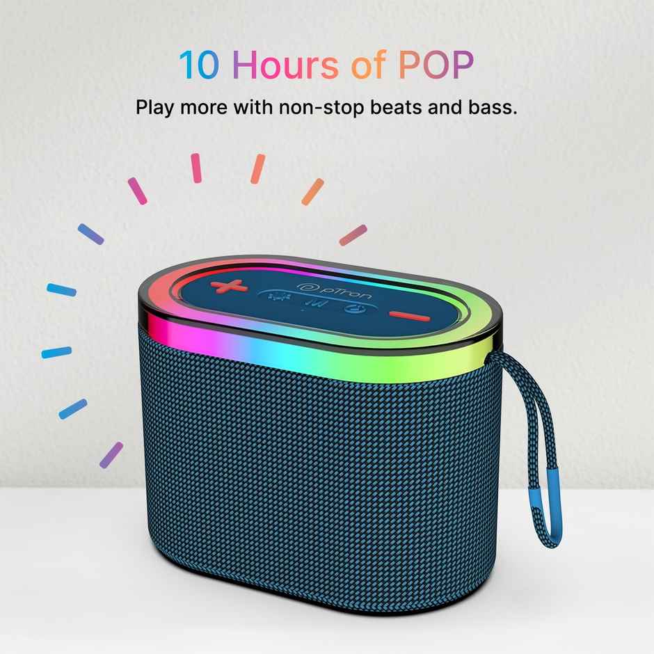 pTron Fusion Pop 12W Bluetooth Speaker With 10 Hours Playback | RGB Leds | Type-C Charging - Blue