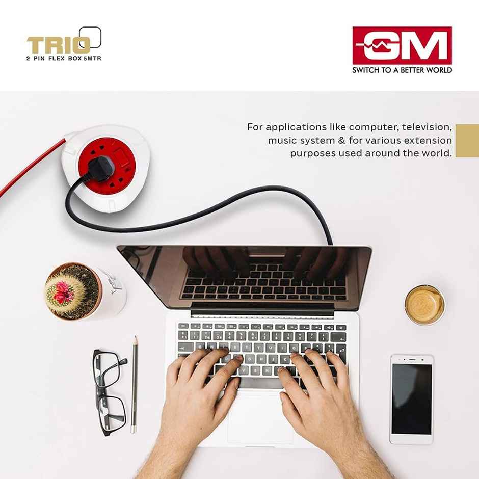 GM 3041 Trio 2 Pin Flex Box 5 Mtr. with Indicator & International Socket Combo