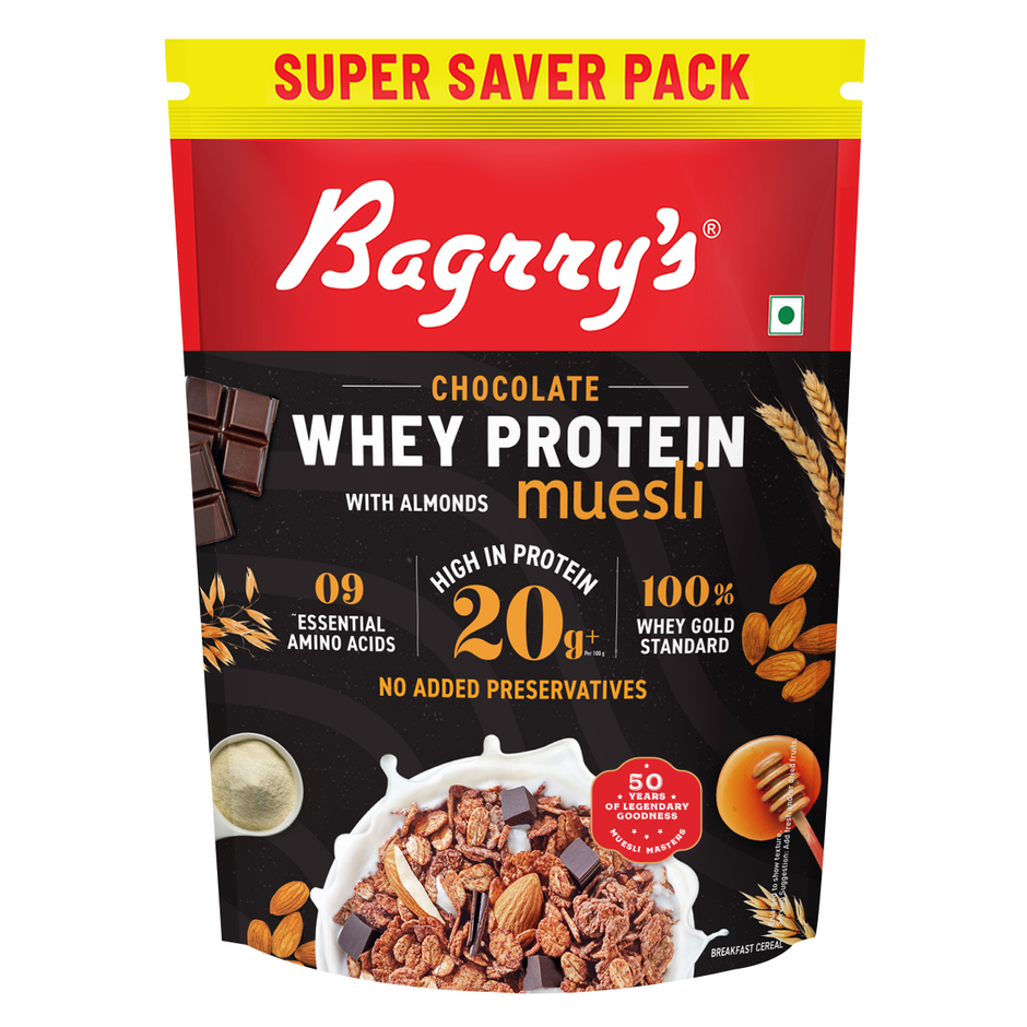 Bagrry's Whey Protein Muesli Protein Per Serve Chocolate Flavour Whole Oats & Californian Almonds
