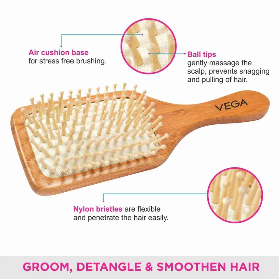 VEGA Wooden Bristle Paddle Hair Brush For Men And Women E2-Pbb