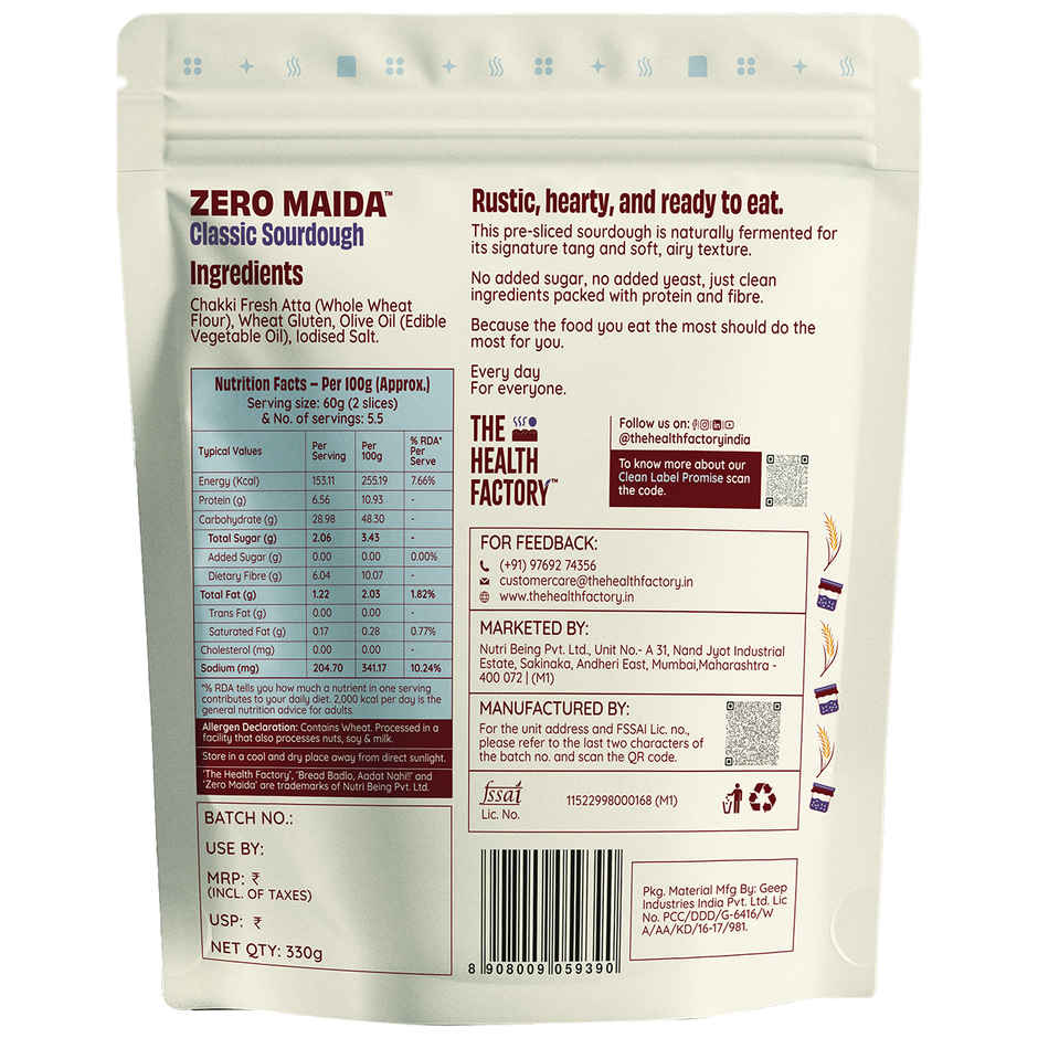 The Health Factory Zero Maida Classic Sourdough | Clean Label