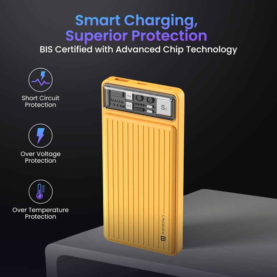 Portronics Luxcell 10000 mAh 22.5W Fast Charging Power Bank - Yellow