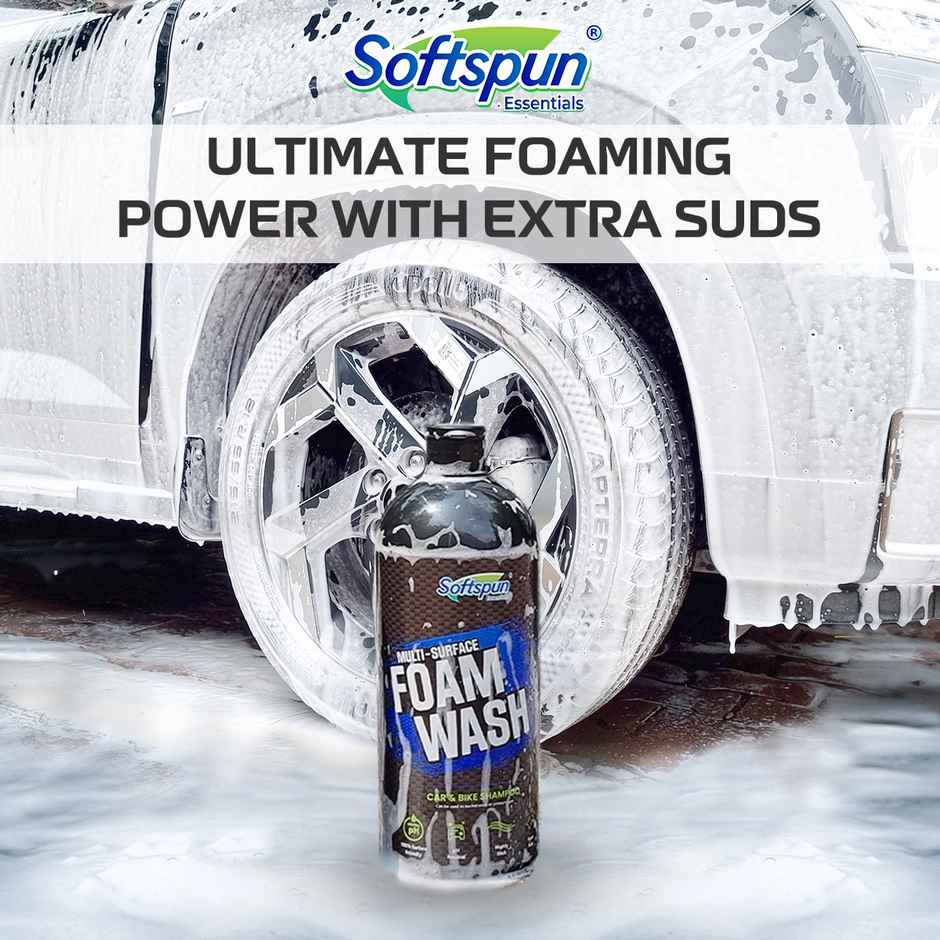 Softspun Essentials Cloth & Shampoo Combo (400 GSM, 40x40cm, 4pc Multicolor/Assorted & Shampoo 1Ltr)