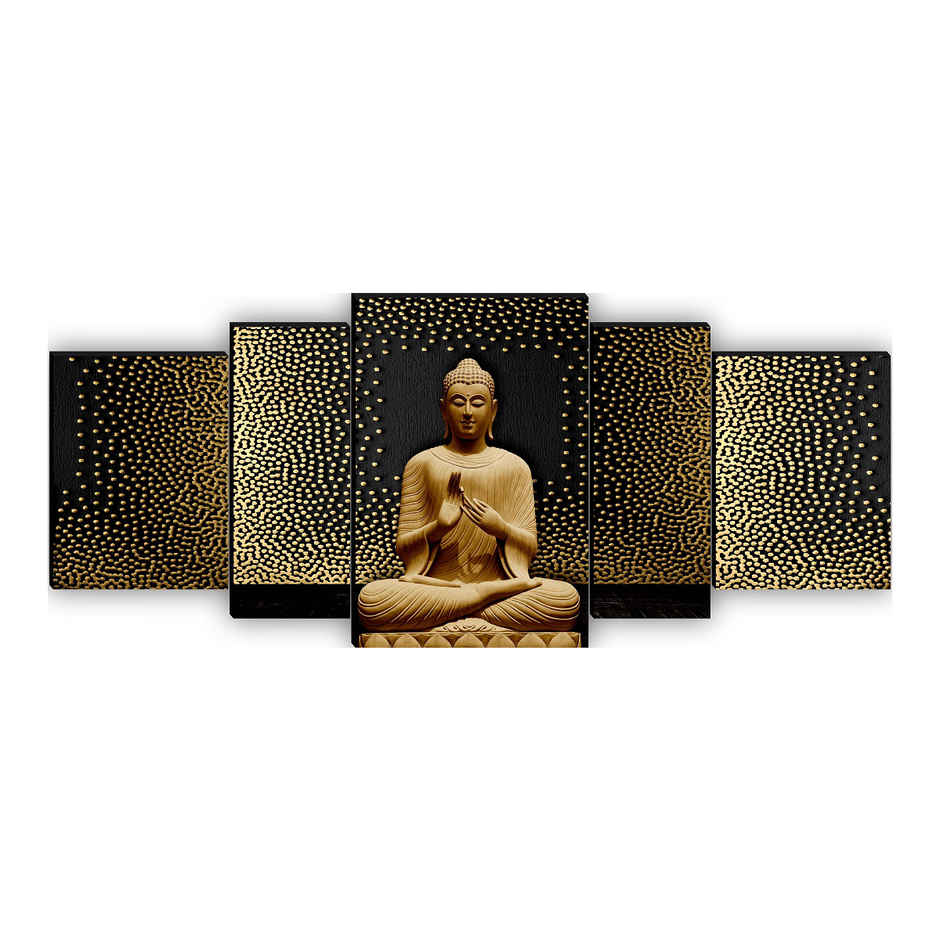 Saf Buddha Large Set Of 5 Digital Reprint 18 Inch X 42 Inch Painting (Without Frame, Pack Of 5)