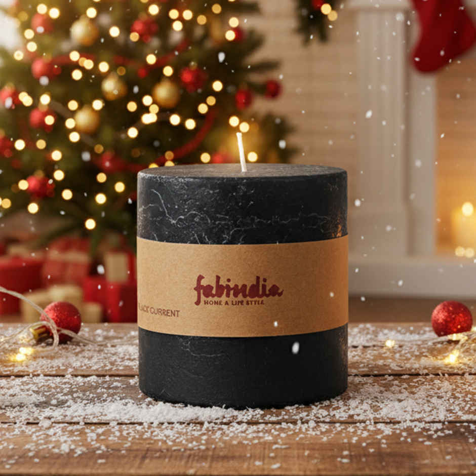 Fabindia Black Currant Pillar Candle | 7 x 8 cm