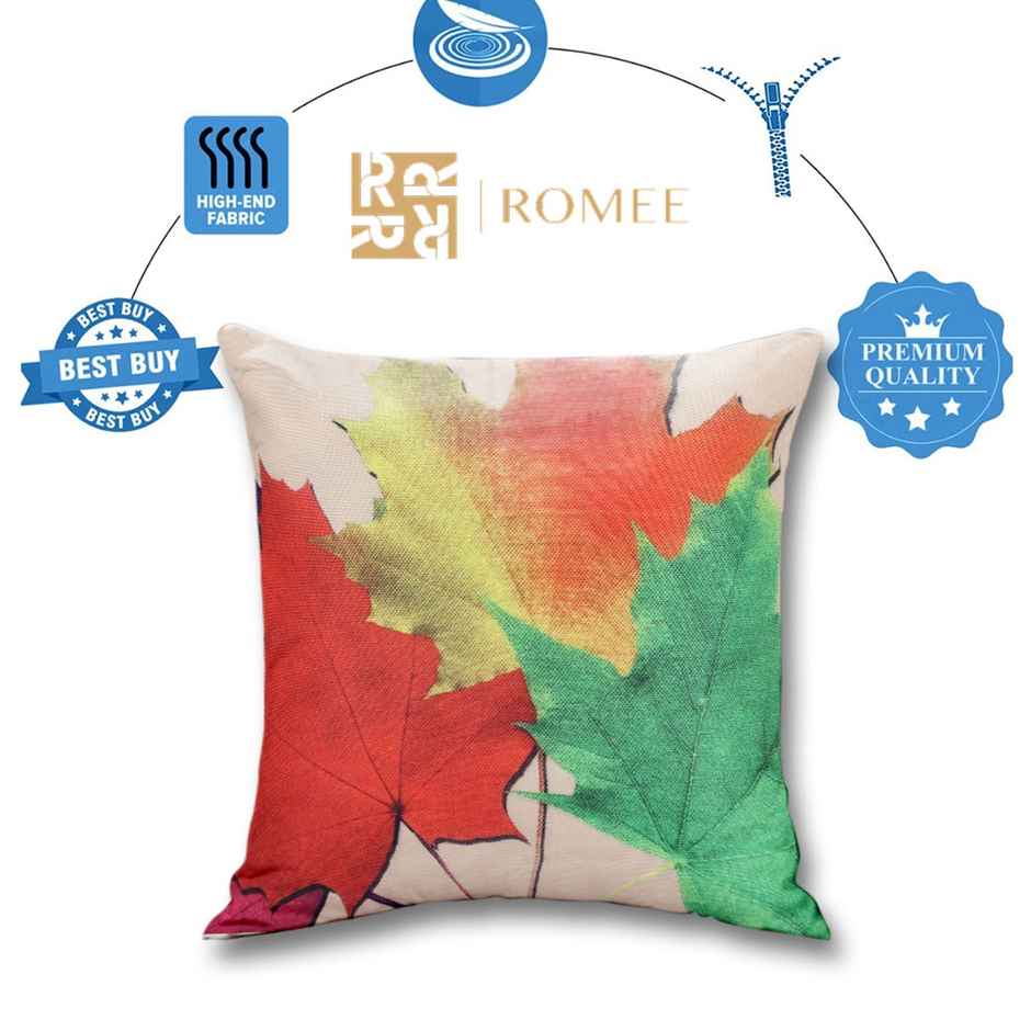 Romee Soft Polyester Jute Leaves Print Cushion Covers 16 x 16inch Set of 5 | Multicolor