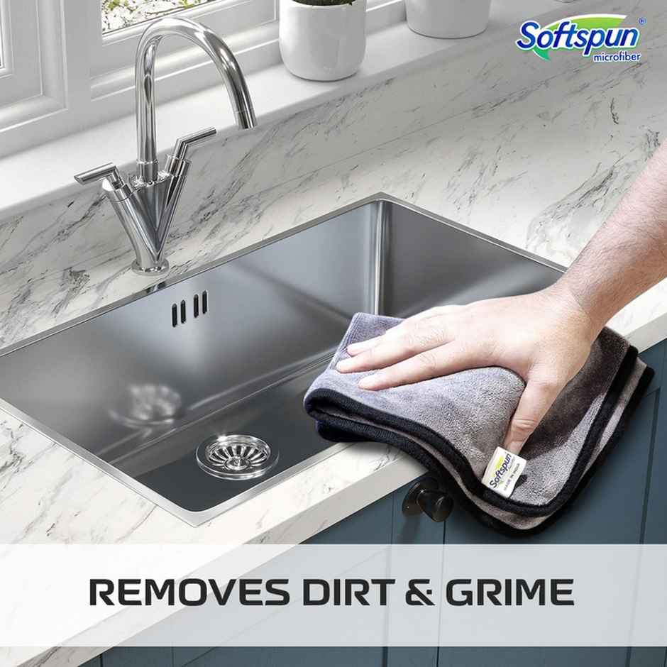 Softspun Microfiber Cleaning Cloth (500 GSM, 35x75cm, 1pc, Grey)