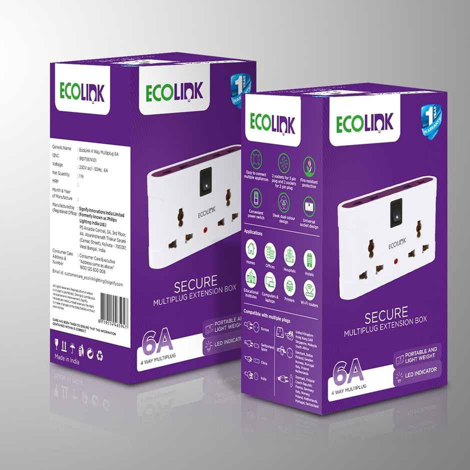 Ecolink By Philips By 4 Way 6A Multi Plug