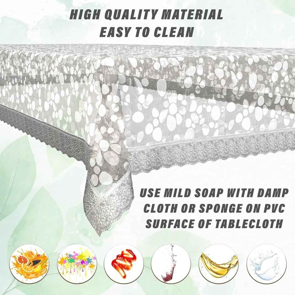 Kuber Industries 3D Coin Print Center Table Cover 4 Seater with Silver Lace (Transparent)