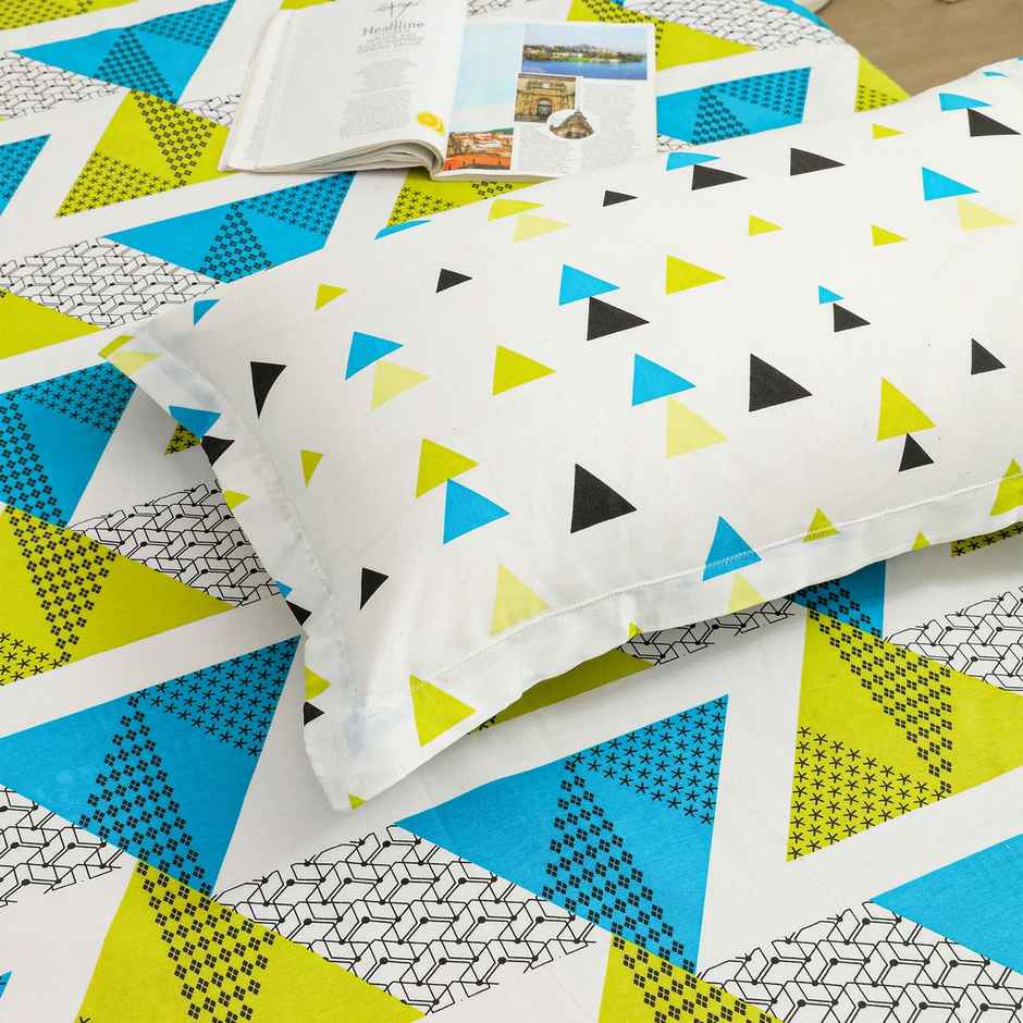 Story@home 144 TC Cotton Double Abstract Flat Bedsheet | Green, White | 98 x 89 in