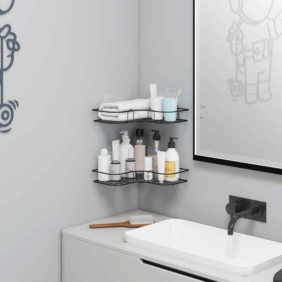 Zulaxy Self-Adhesive Wall Mount Shelf for Bathroom & Kitchen with Adhesive Stickers | Black