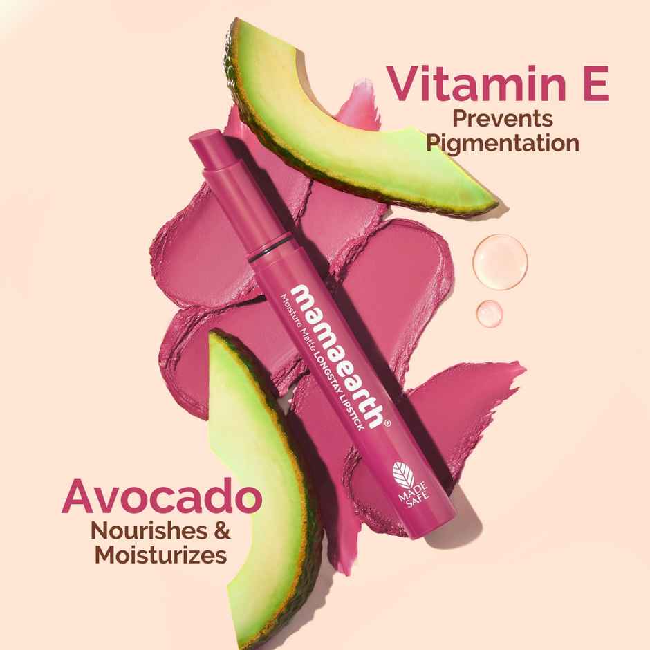 Mamaearth Moisture Matte Longstay Lipstick With Avocado Oil & Vitamin E - Candyfloss Pink