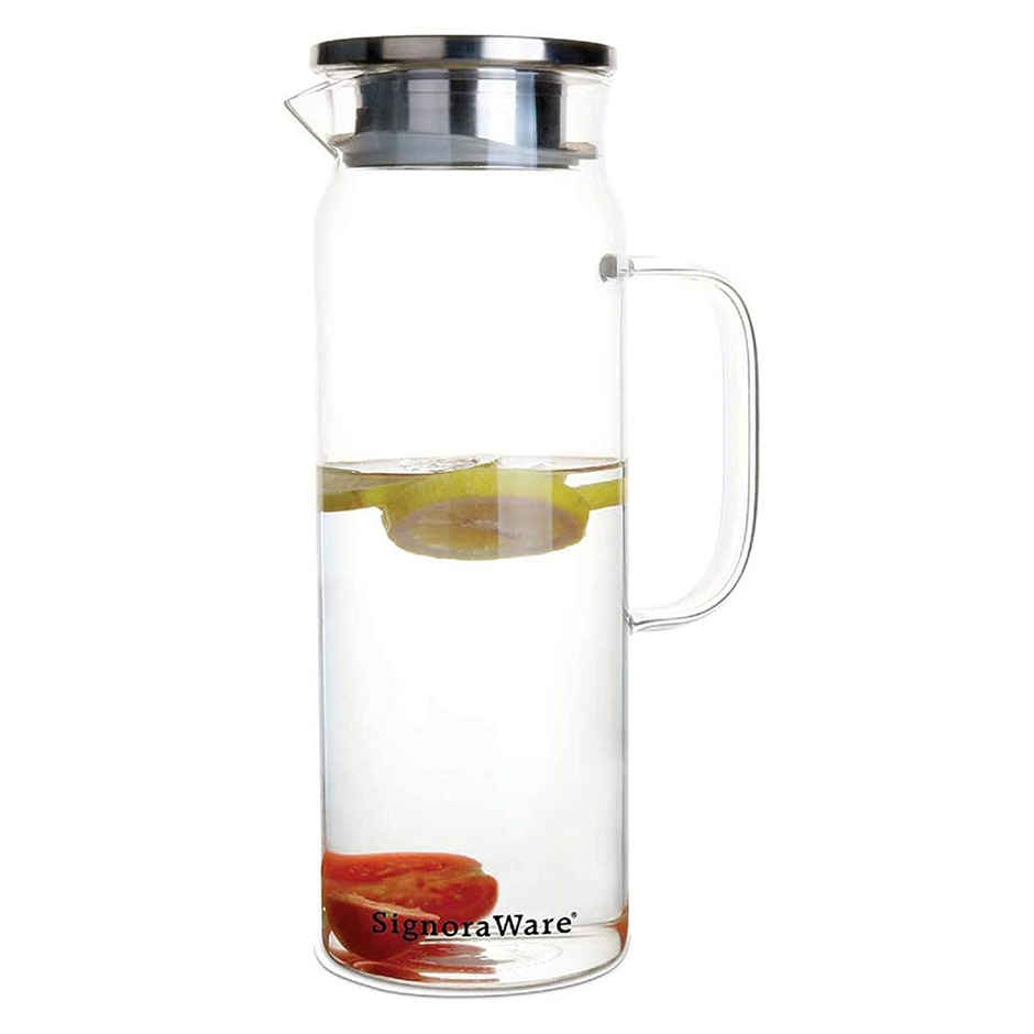 Signoraware Lifestyle Borosilicate Glass Jug with Steel Lid | 1500 ml | Transparent